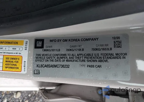 2021 Chevrolet Spark Fwd Ls Manual from USA, damaged, VIN KL8CA6SA6MC736232